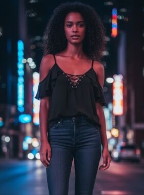 Express Strappy Ruffle Cold shoulder Top Blouse